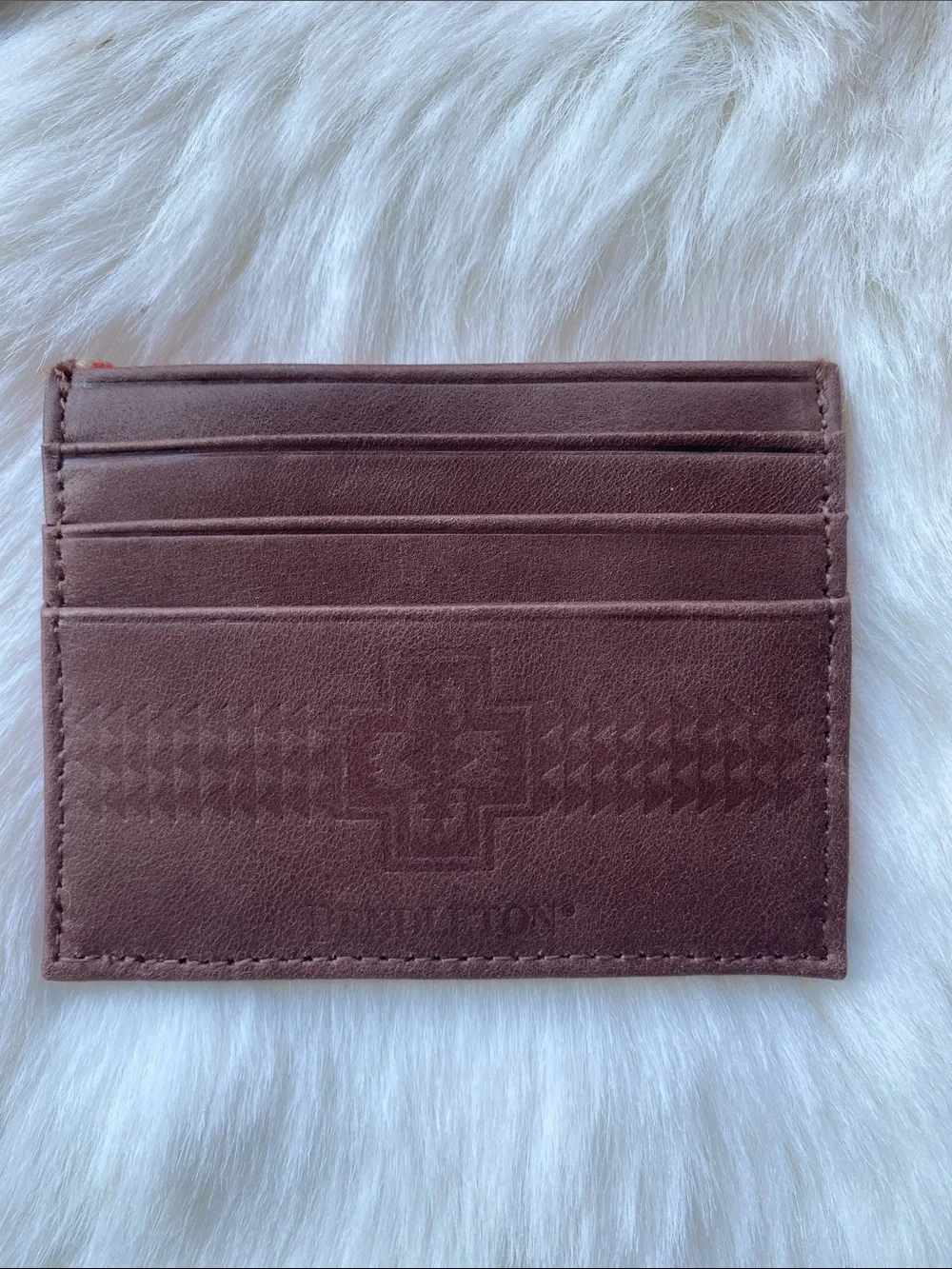 Pendleton Brown Leather Card Holder with Geometric Embossing